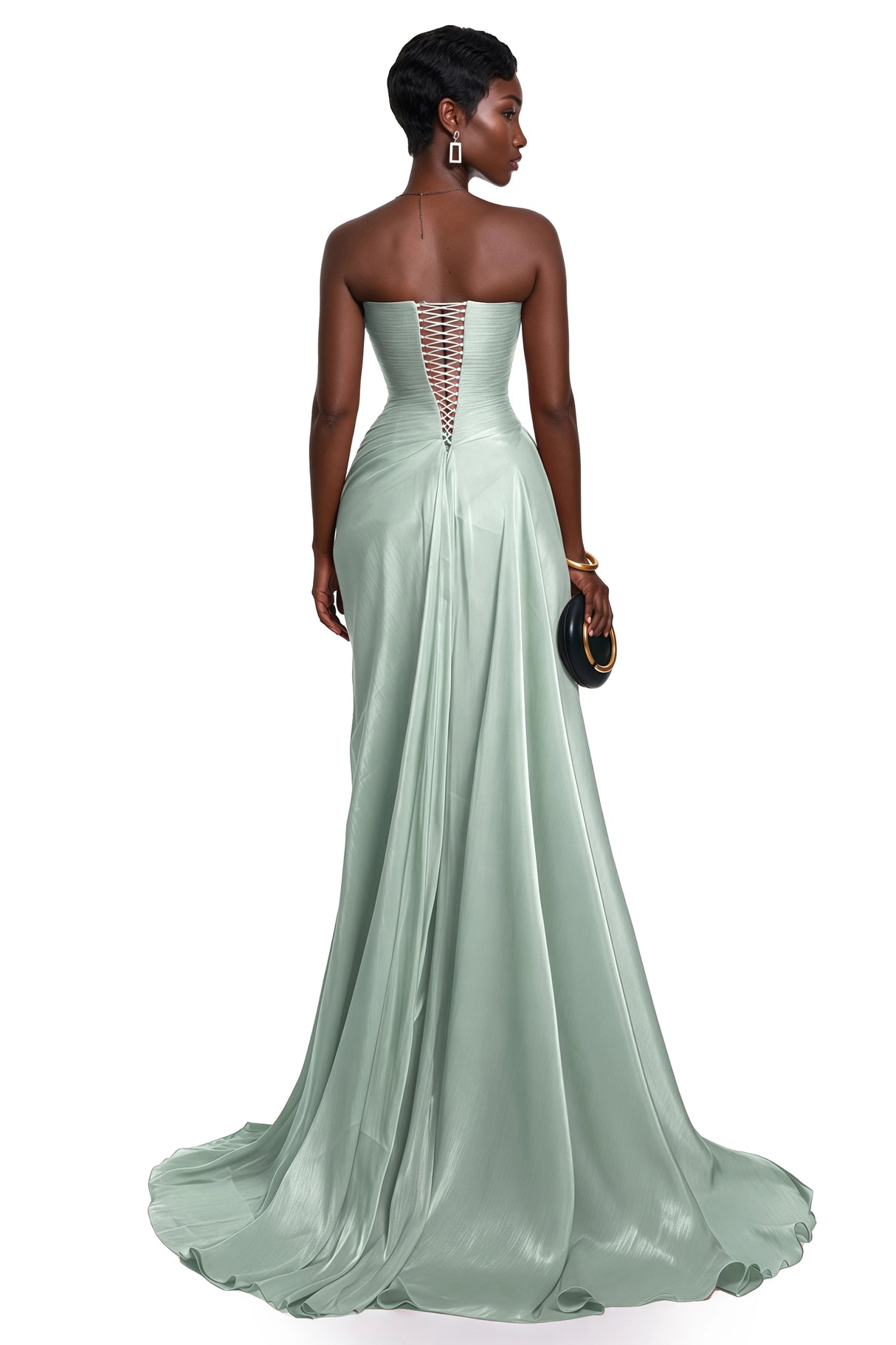 Querubina Green Asymmetrical Ruched Maxi Dress