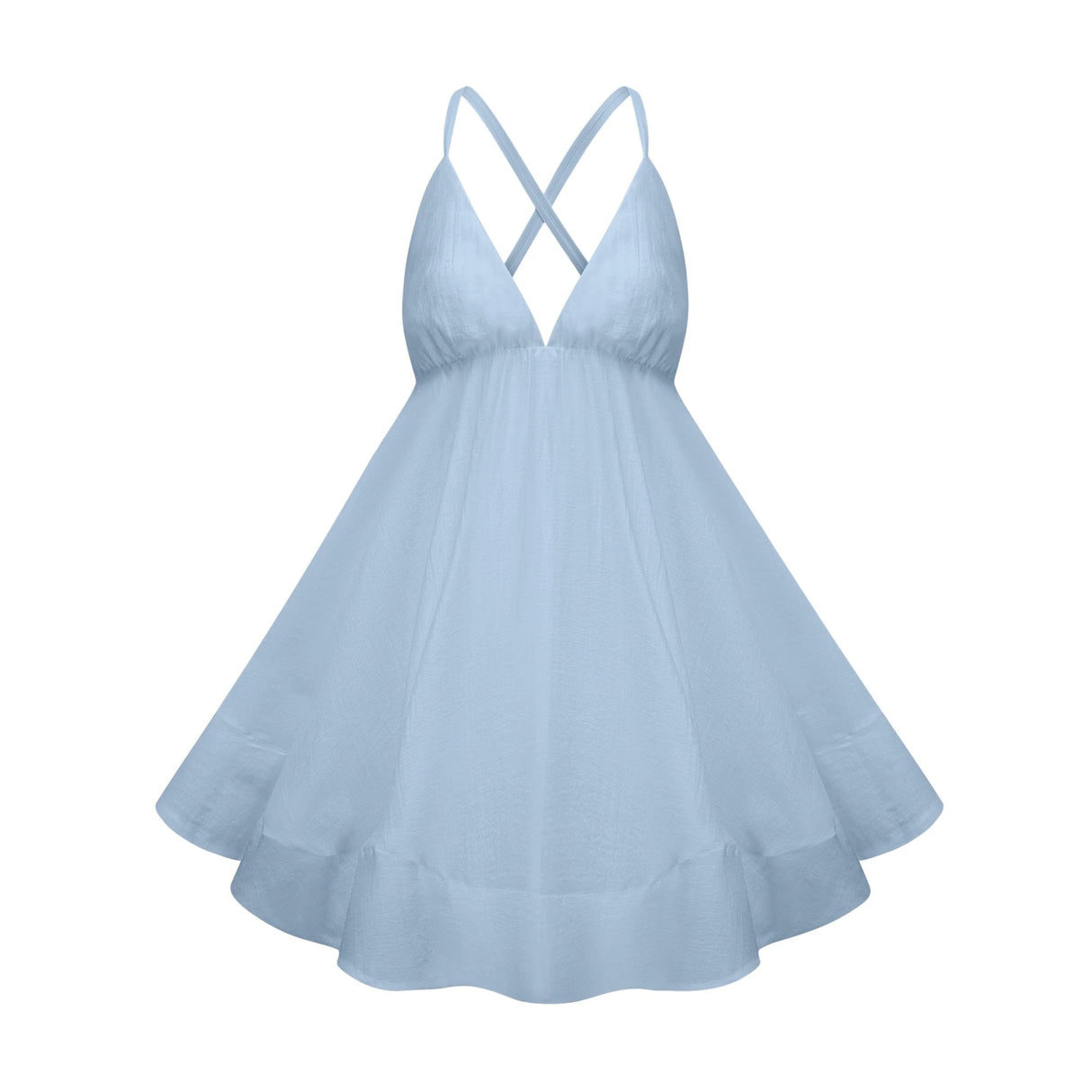 Quincie Blue Shirred Flounced Mini Dress