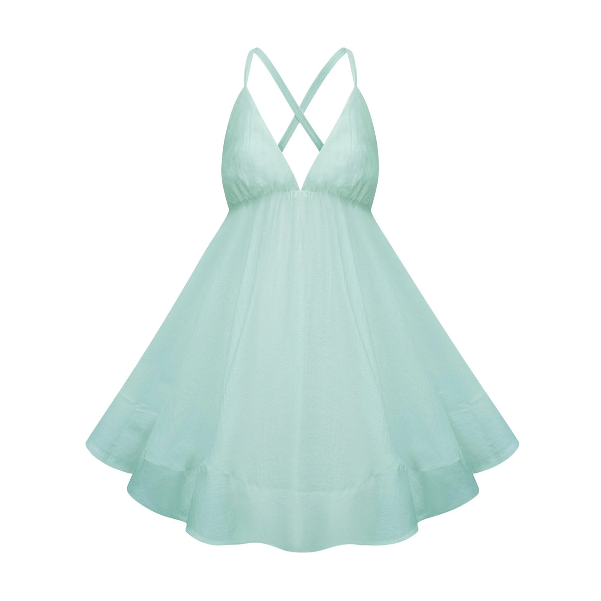 Quincie Green Shirred Flounced Mini Dress