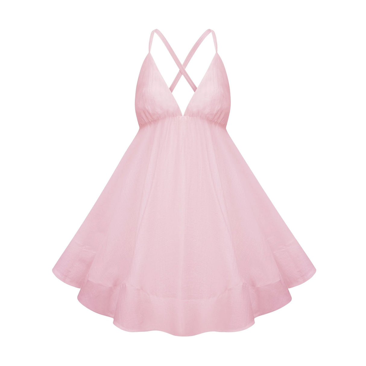 Quincie Pink Shirred Flounced Mini Dress