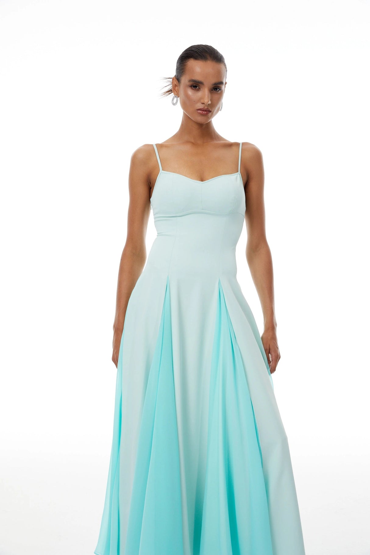Quincy Green Tulle Godet Panel Maxi Dress