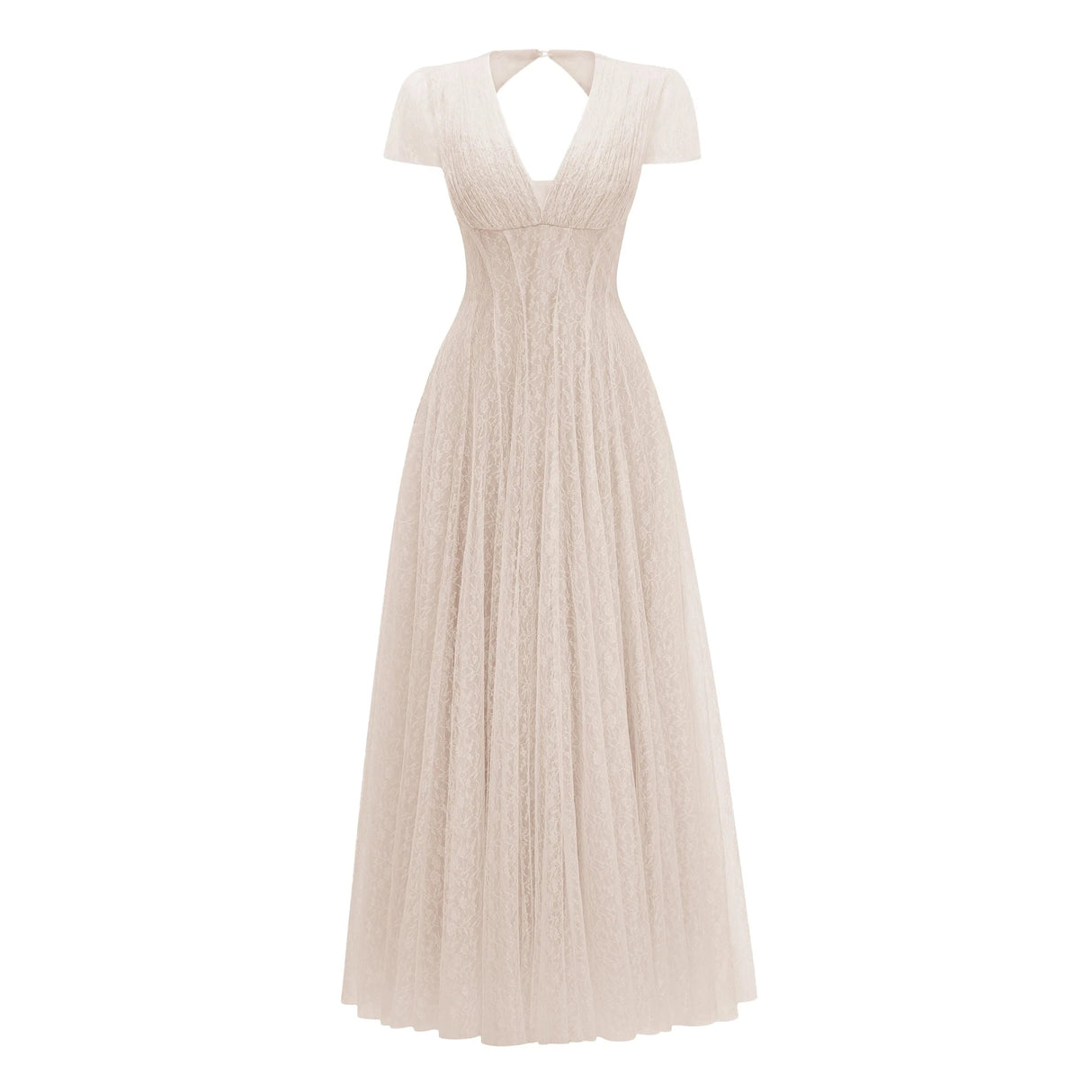 Radiya Cream White Floral Lace Pleated Maxi Dress