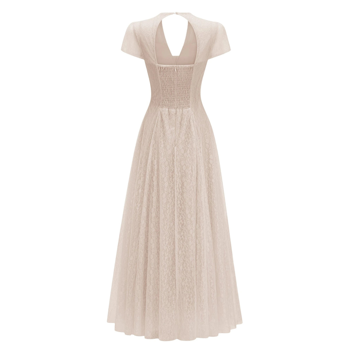 Radiya Cream White Floral Lace Pleated Maxi Dress