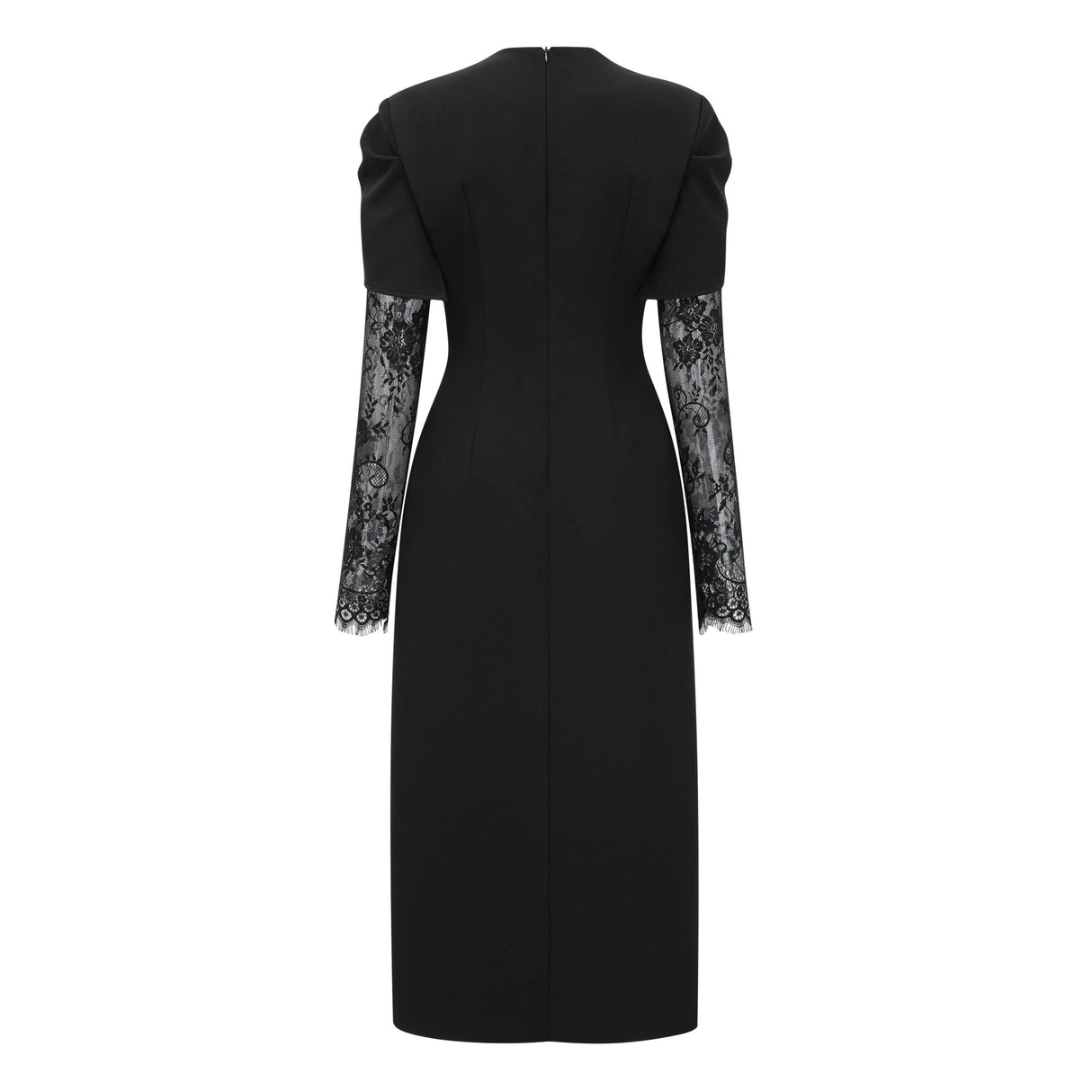 Rhea Black High Slit Lace Panel Midi Dress