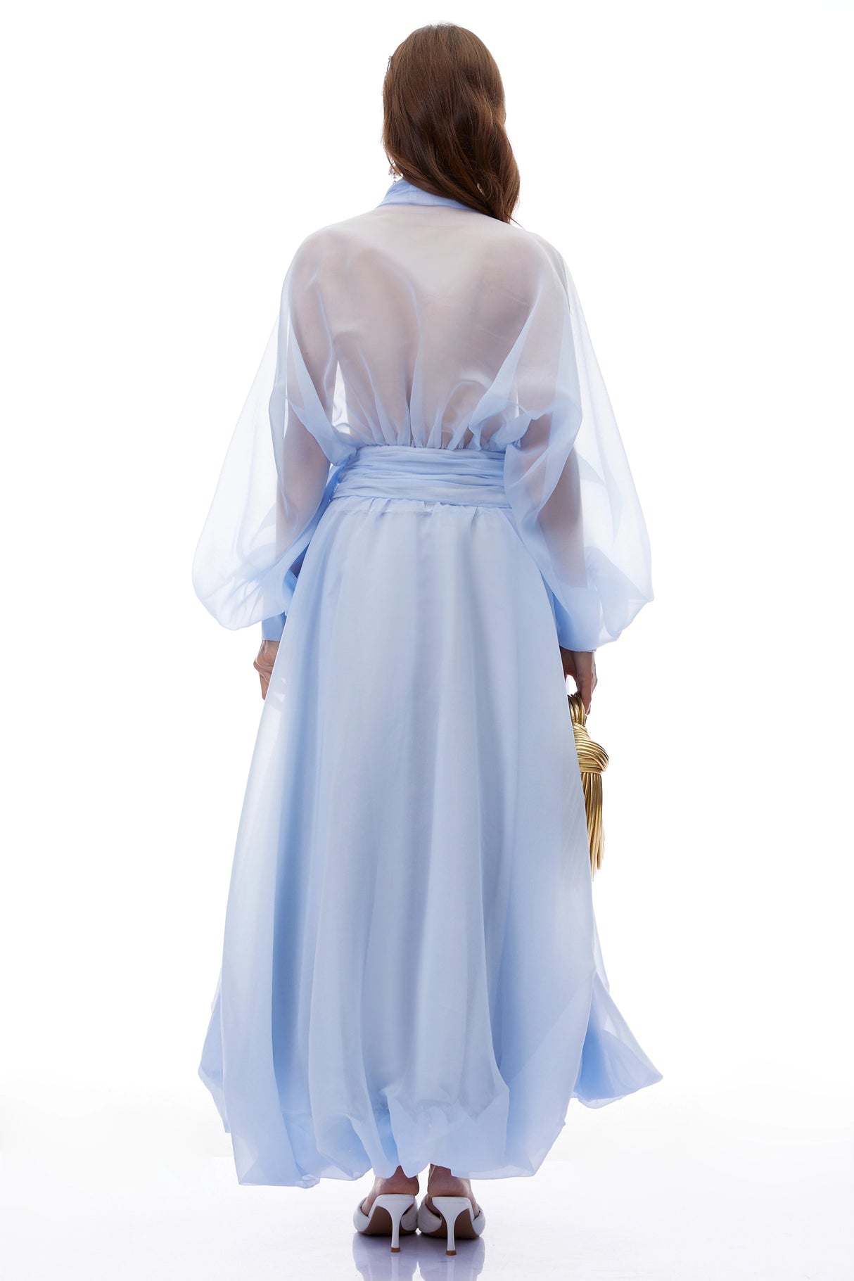 Riley Blue Draped Tulle Maxi Dress