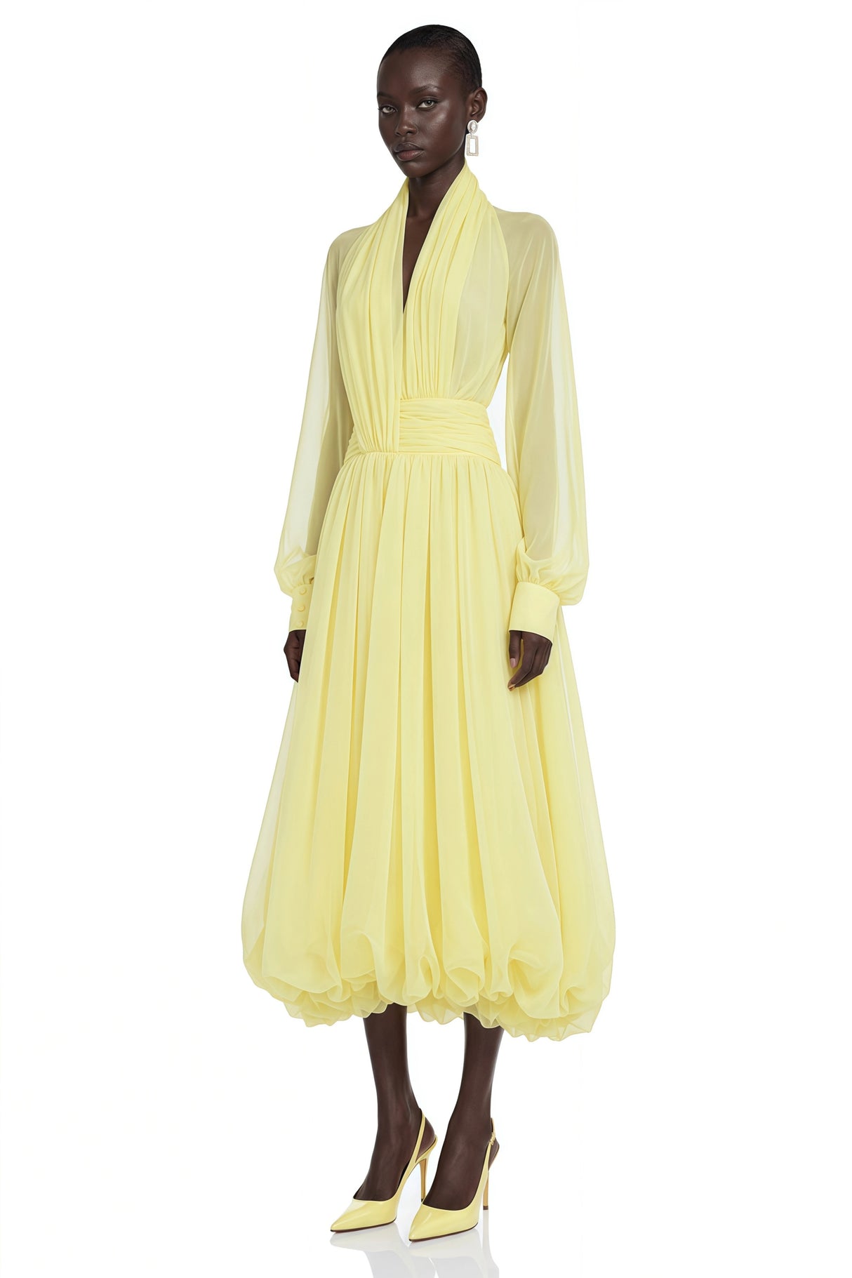Riley Yellow Draped Tulle Maxi Dress