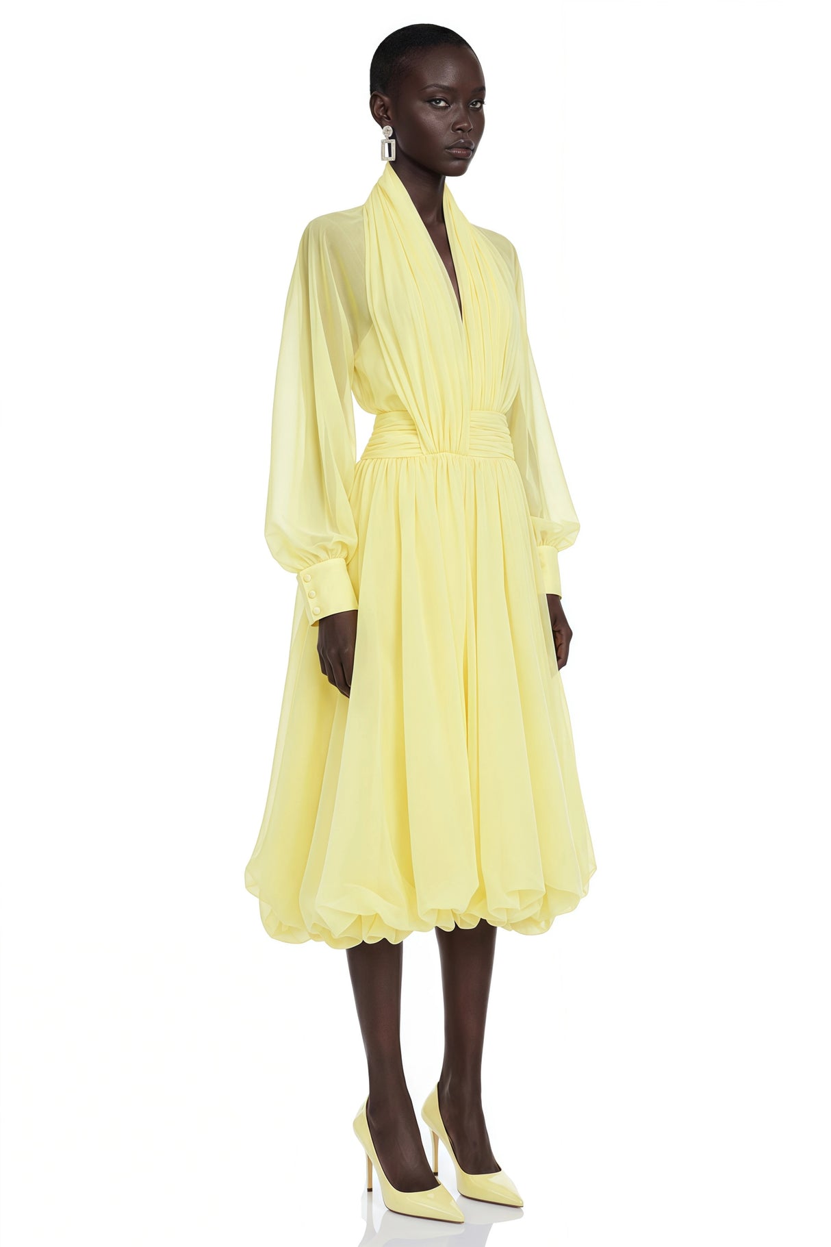 Riley Yellow Draped Tulle Maxi Dress