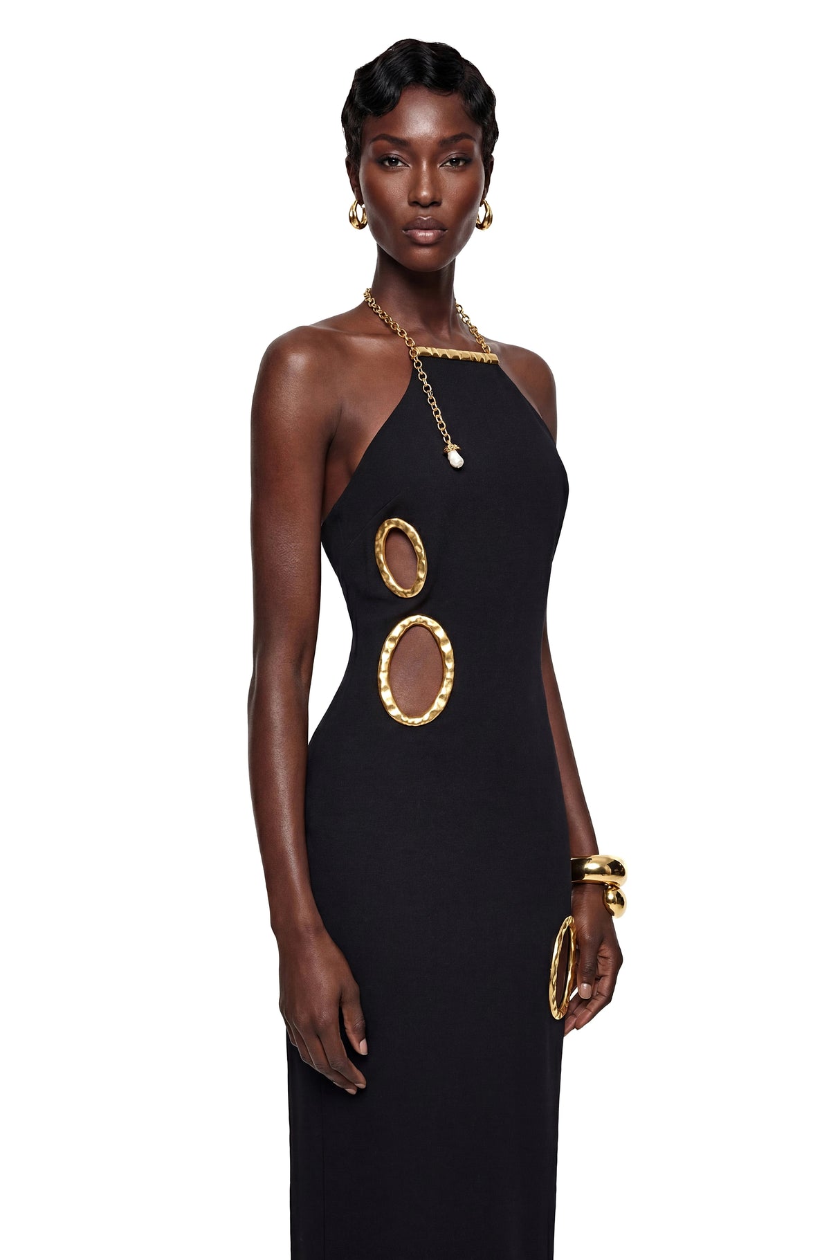 Rosalind Black Open Back Embellished Maxi Dress