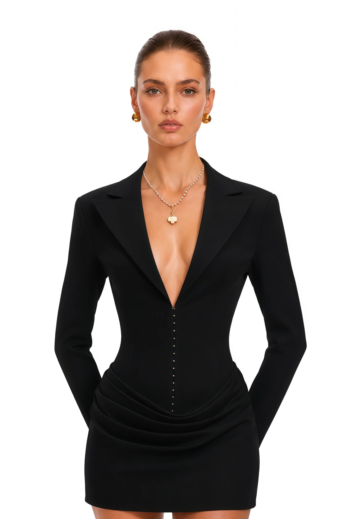 Rosette Black Ruched Blazer Mini Dress