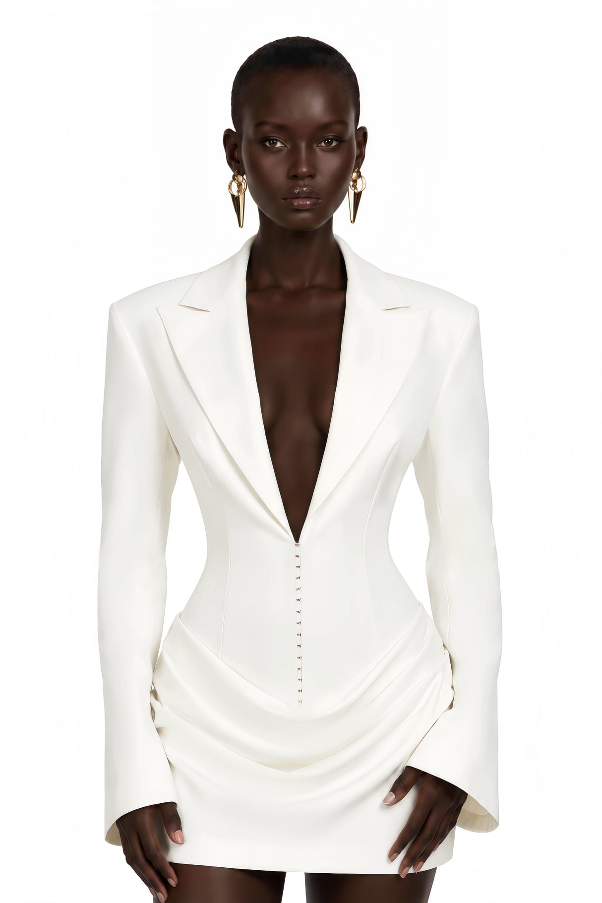 Rosette White Ruched Blazer Mini Dress