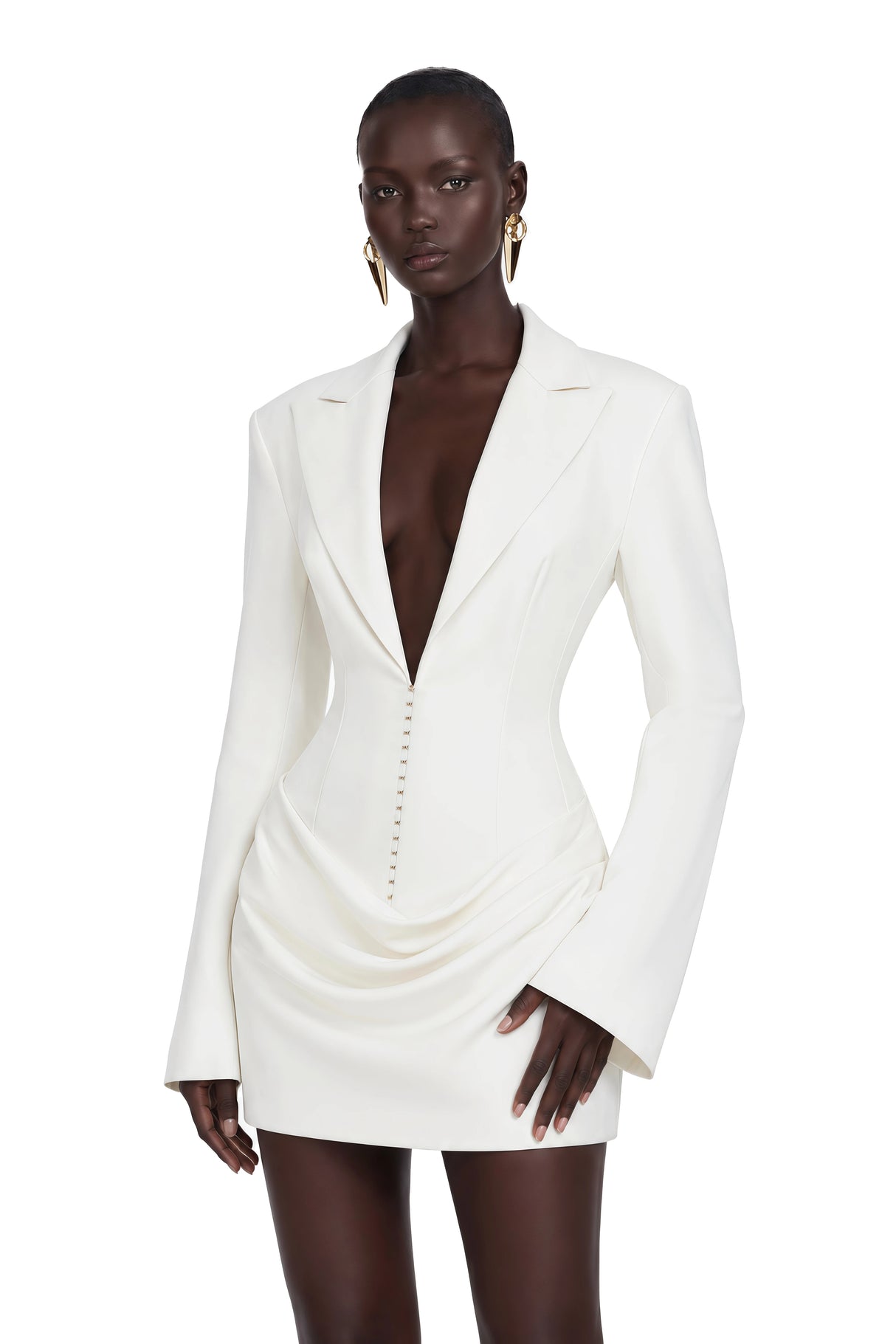 Rosette White Ruched Blazer Mini Dress