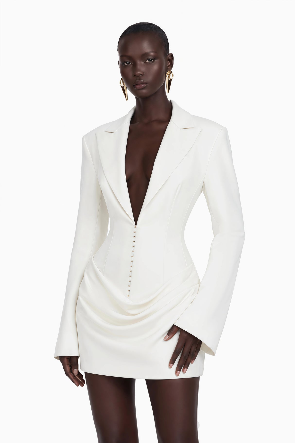 Rosette White Ruched Blazer Mini Dress