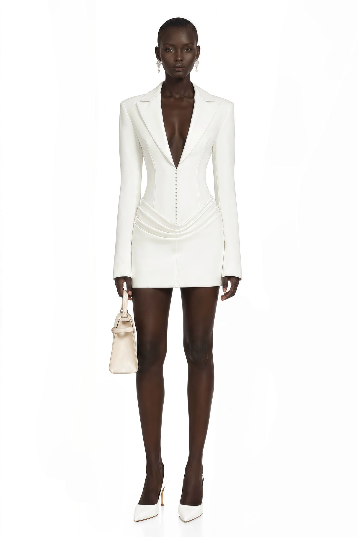 Rosette White Ruched Blazer Mini Dress
