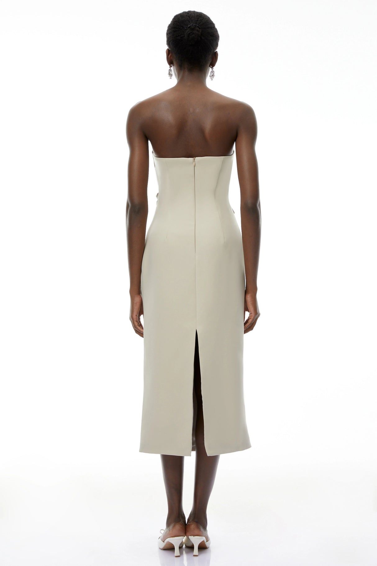 Rowena Khaki Asymmetrical Off Shoulder Midi Dress