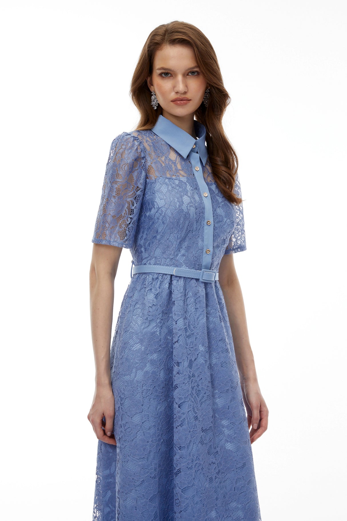 Ruqayya Blue FLoral Lace Midi Dress