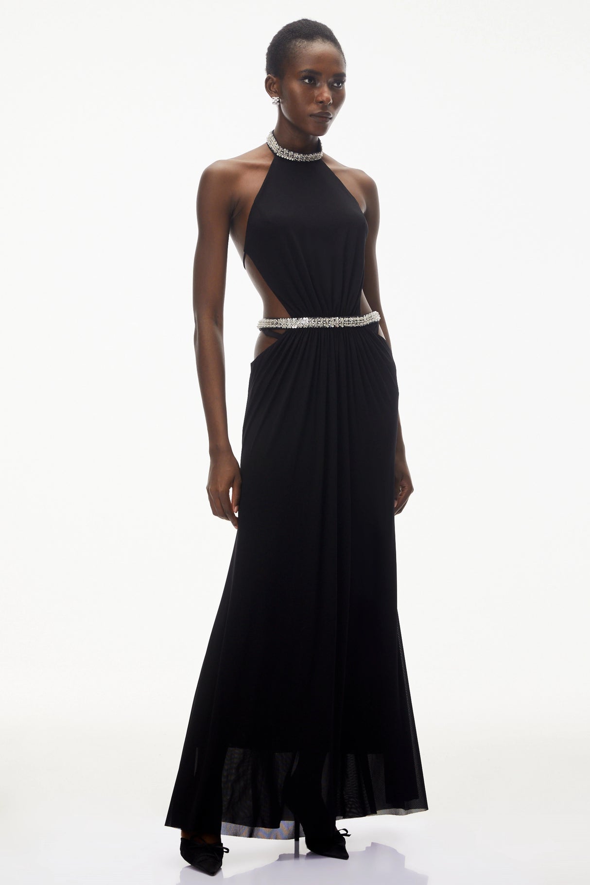 Sabra Black Open Back Maxi Dress with Crystals