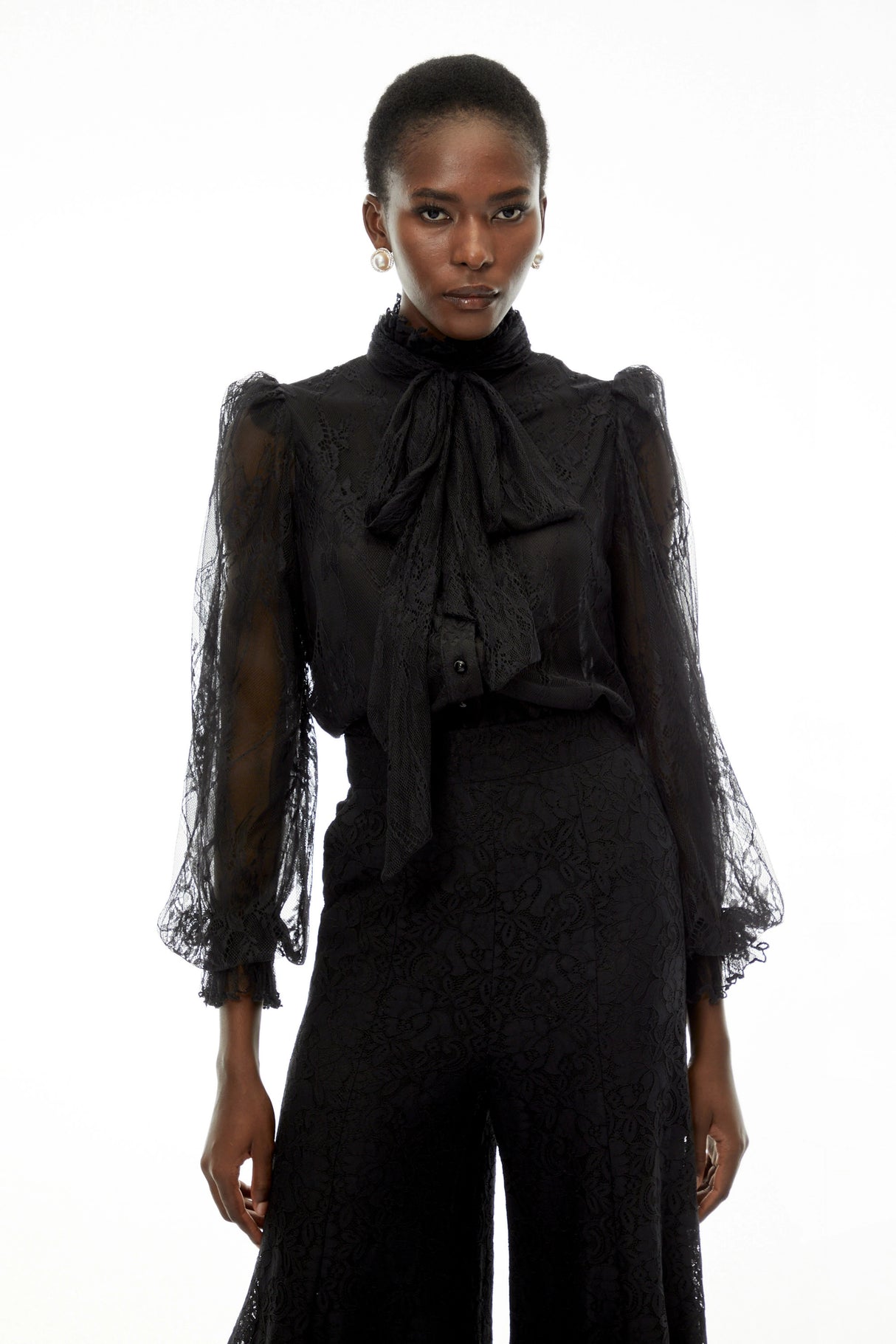 Sabrina Black Puff Sleeve Lace Blouse