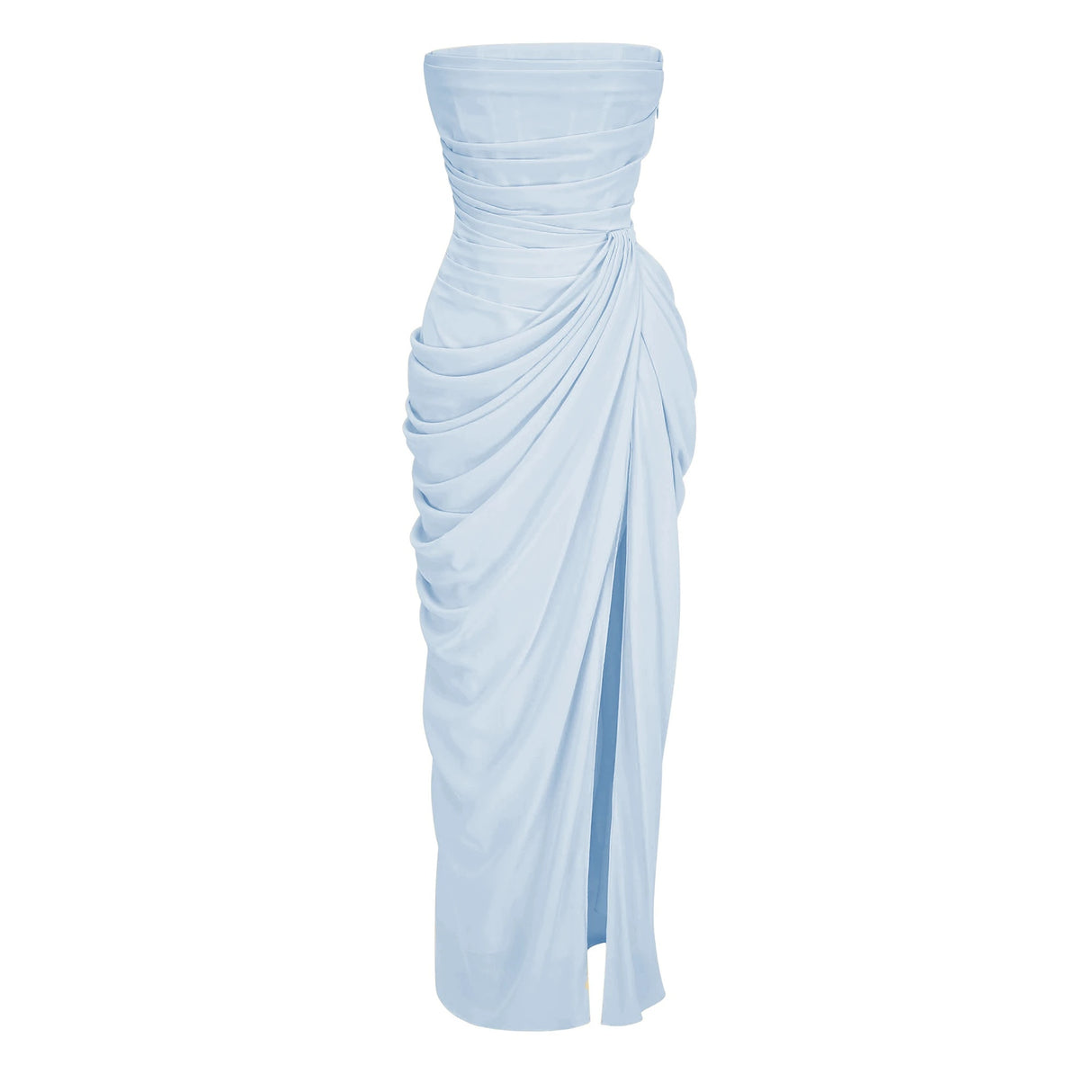 Safiya Blue Ruched Maxi Dress with Cross Front