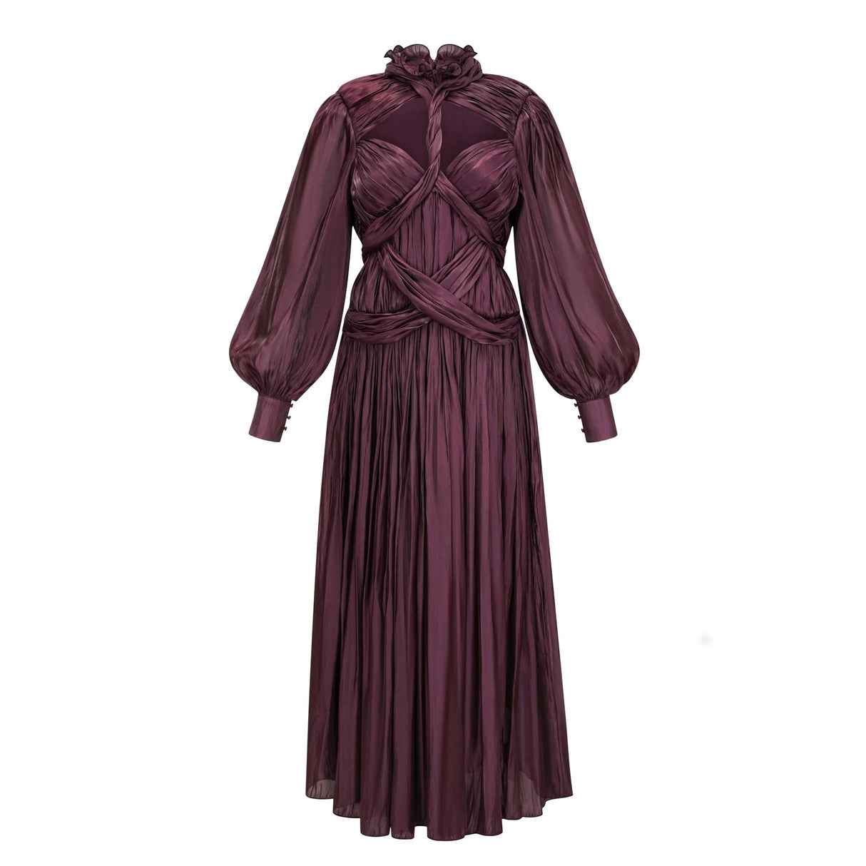 Sage Brown Crossed Design Maxi Dress