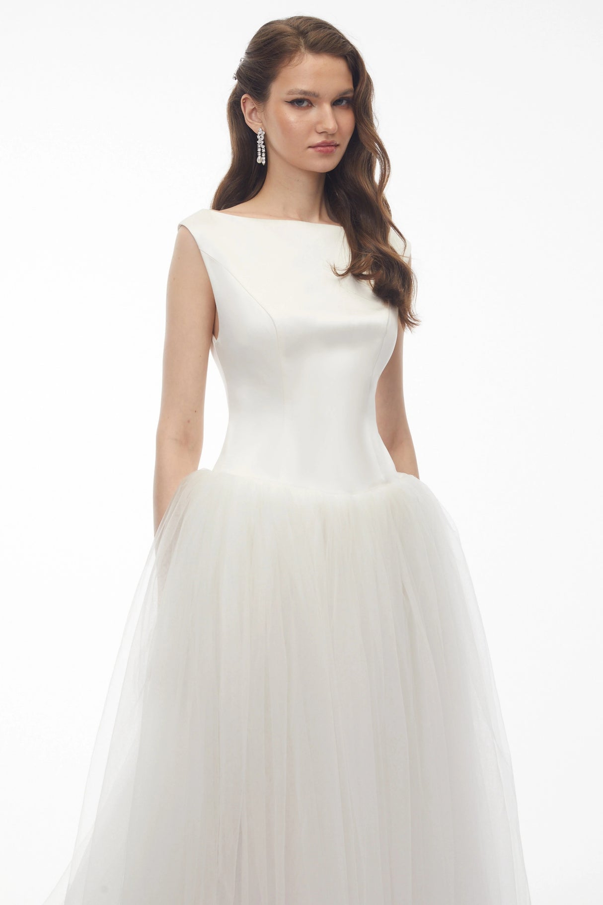 Salma White Pleated Flared Midi Dress