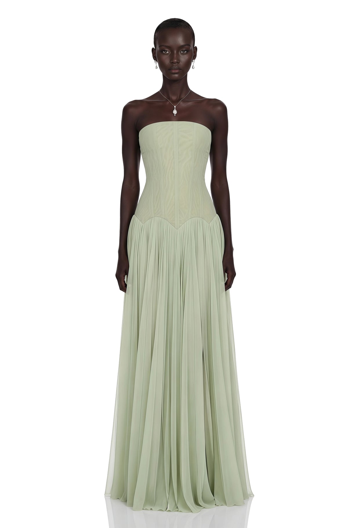 Salome Green Off Shoulder Pleated Maxi Dress