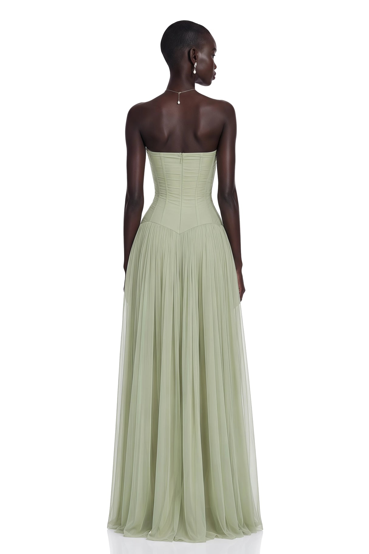 Salome Green Off Shoulder Pleated Maxi Dress