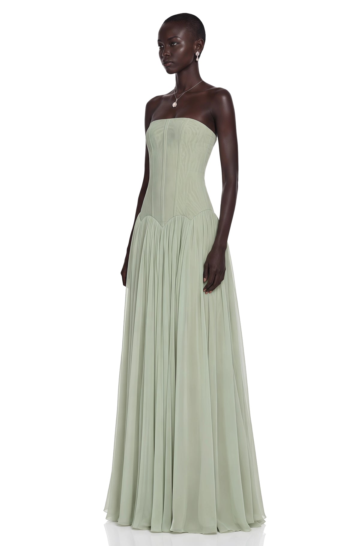 Salome Green Off Shoulder Pleated Maxi Dress