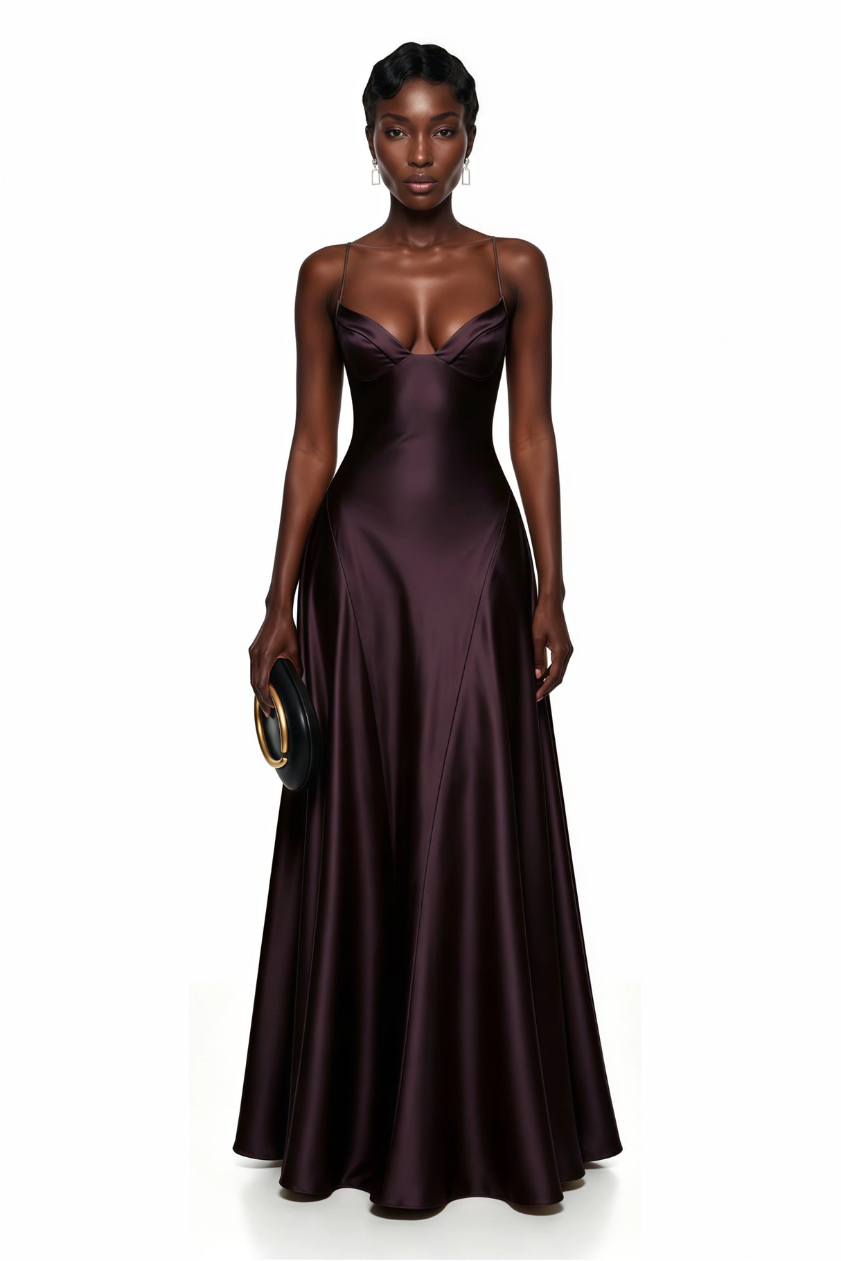 Salomé Purple VNeck Flared Satin Maxi Dress