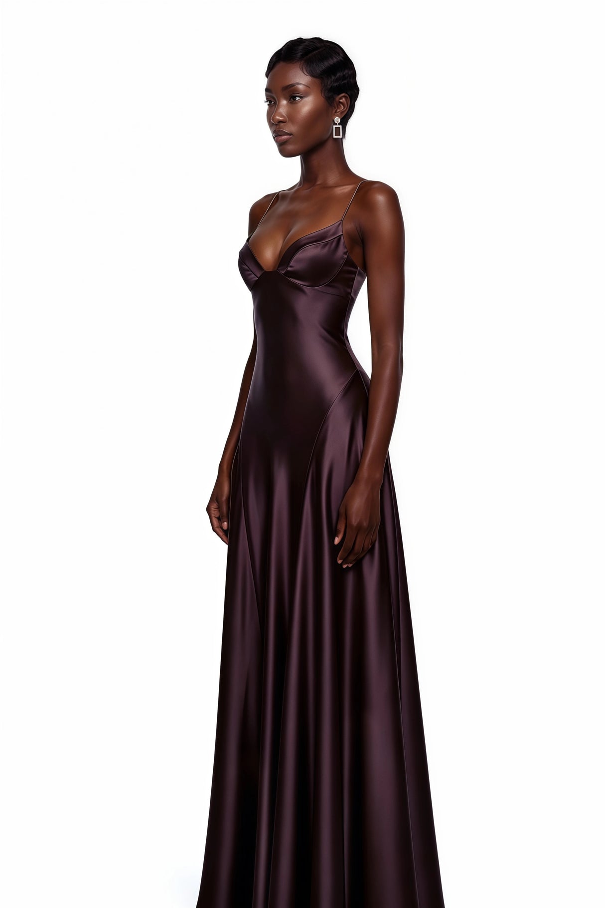 Salomé Purple VNeck Flared Satin Maxi Dress