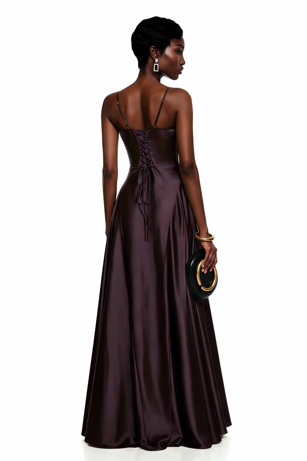 Salomé Purple VNeck Flared Satin Maxi Dress