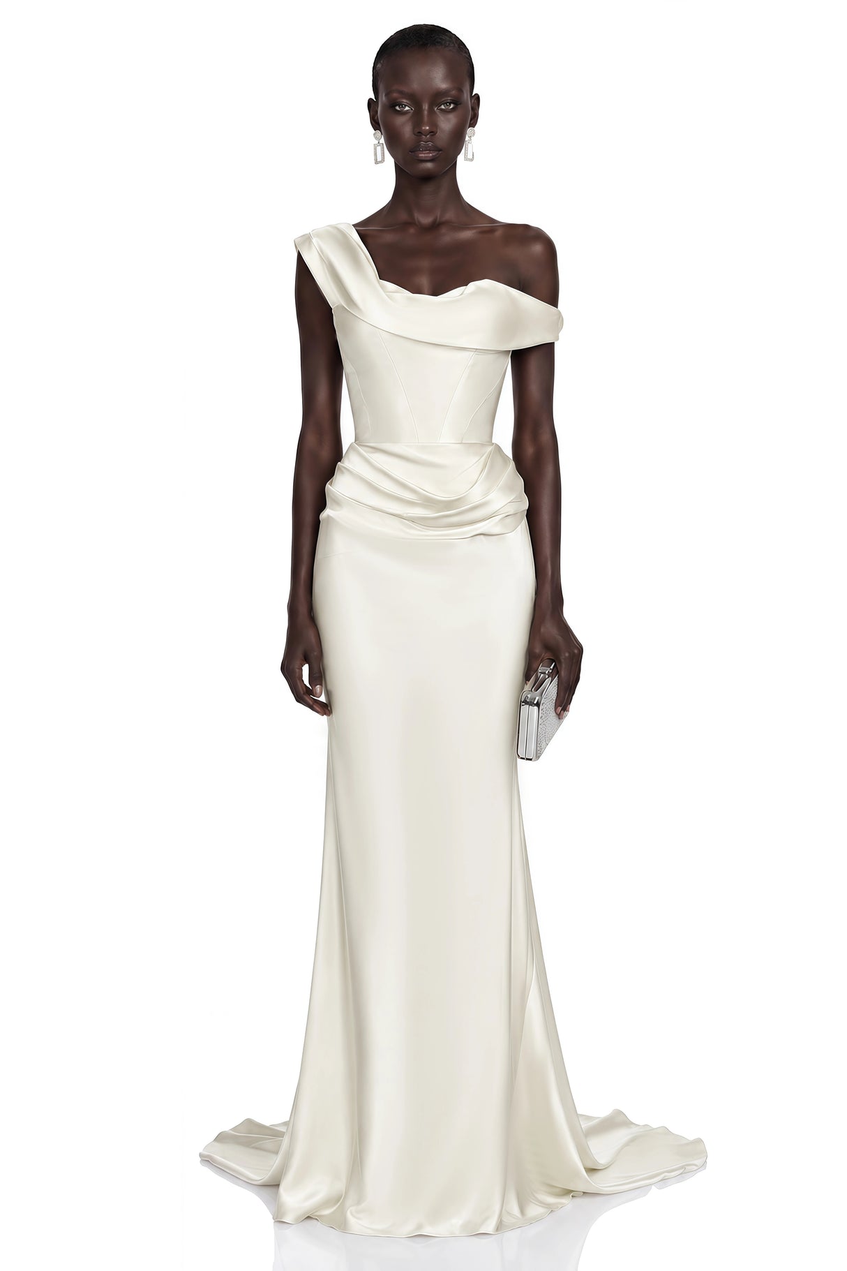 Salote White Off Shoulder Ruched Maxi Dress
