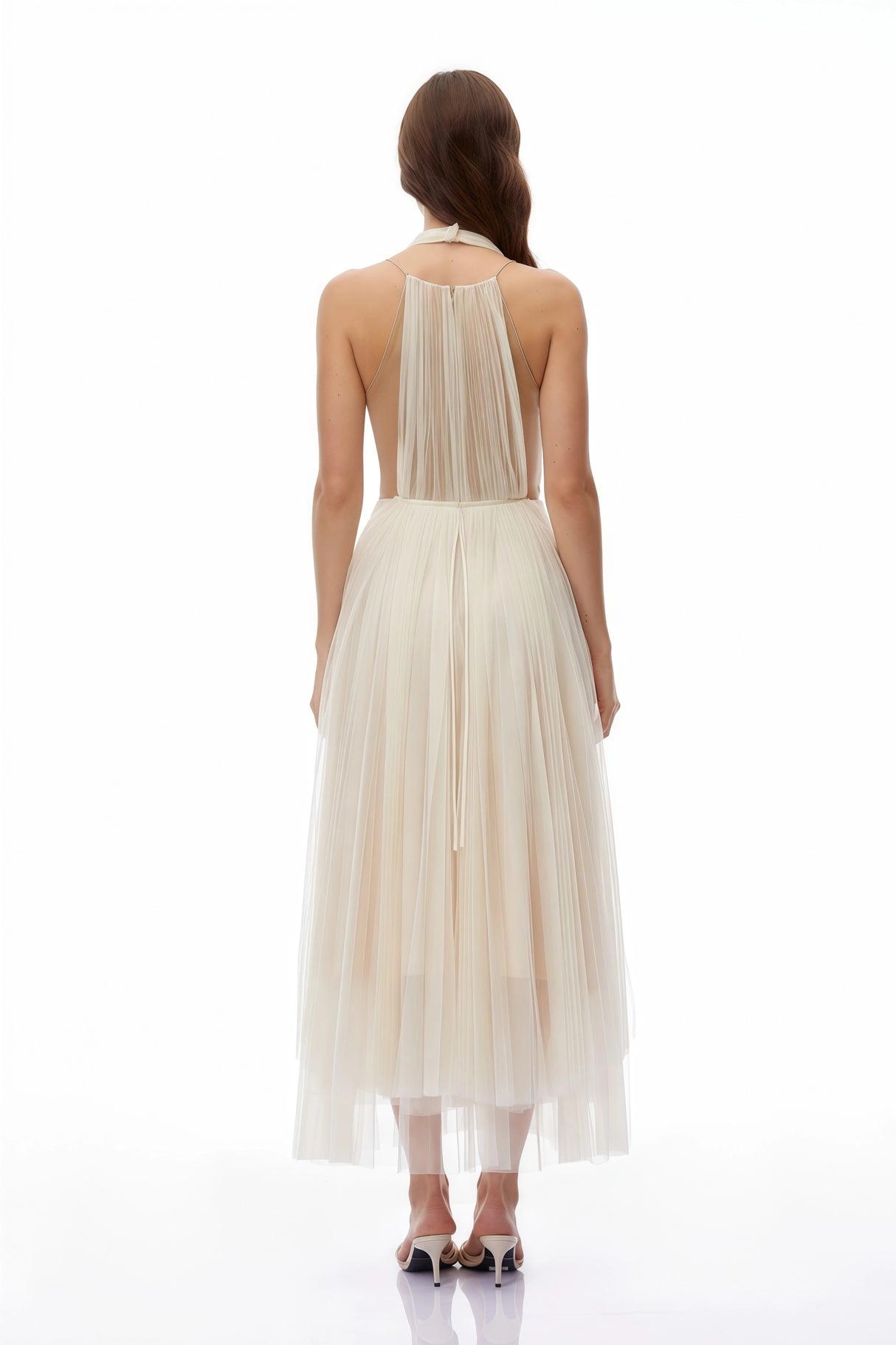Samantha Neutral Halterneck SemiSheer Maxi Dress