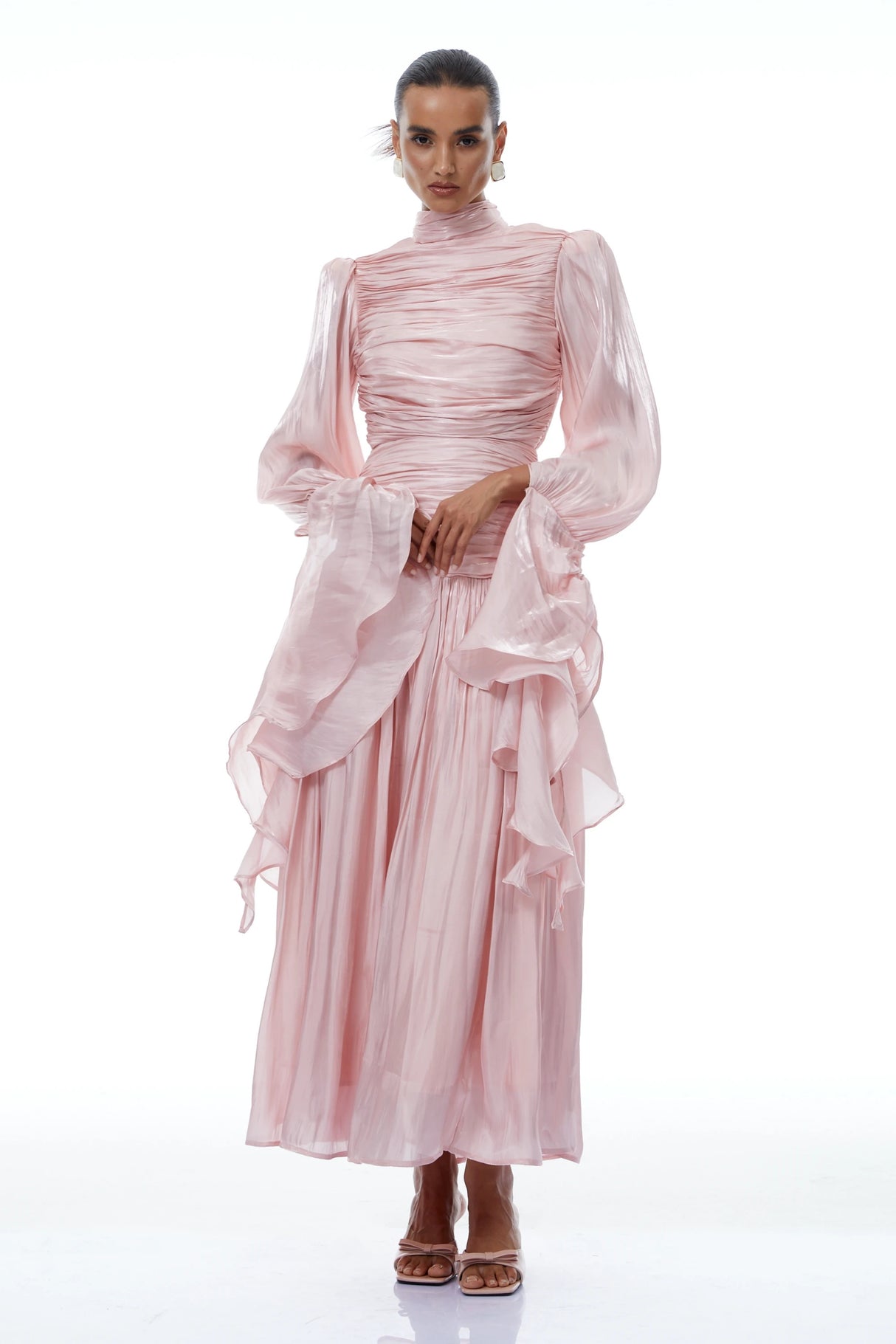 Sarolta Pink Glossy Ruched Maxi Dress