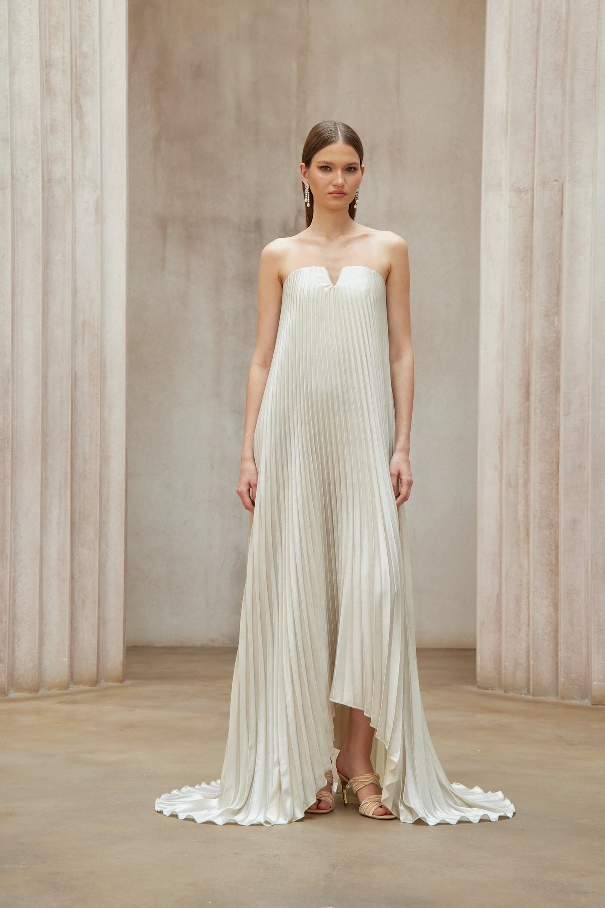 Satiné Gold Fullypleated Maxi Dress
