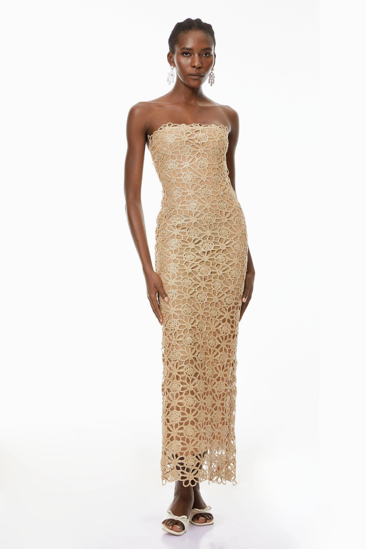 Saúl Gold CutOut Floral Embroidered Maxi Dress