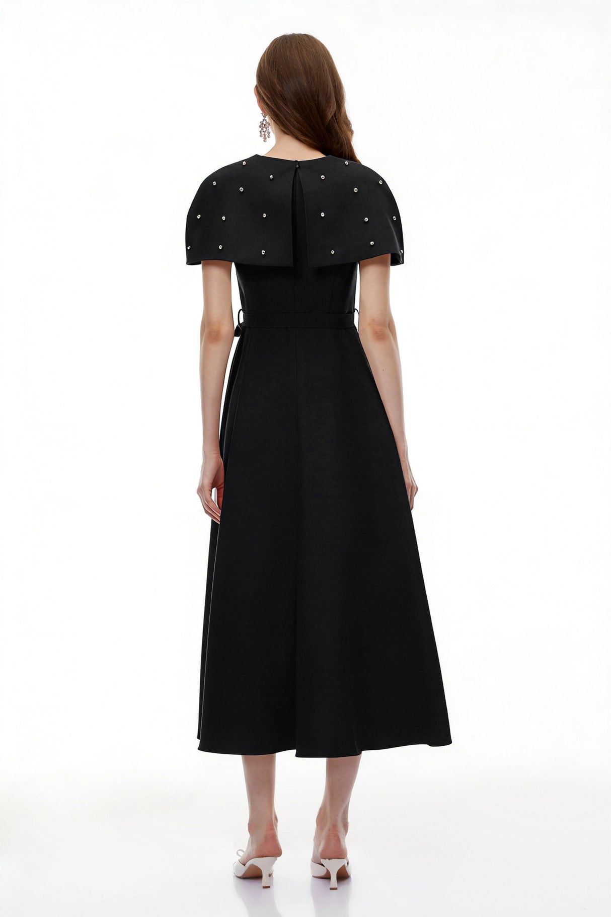 Sawda Black Embellished Midi Dress with Cape