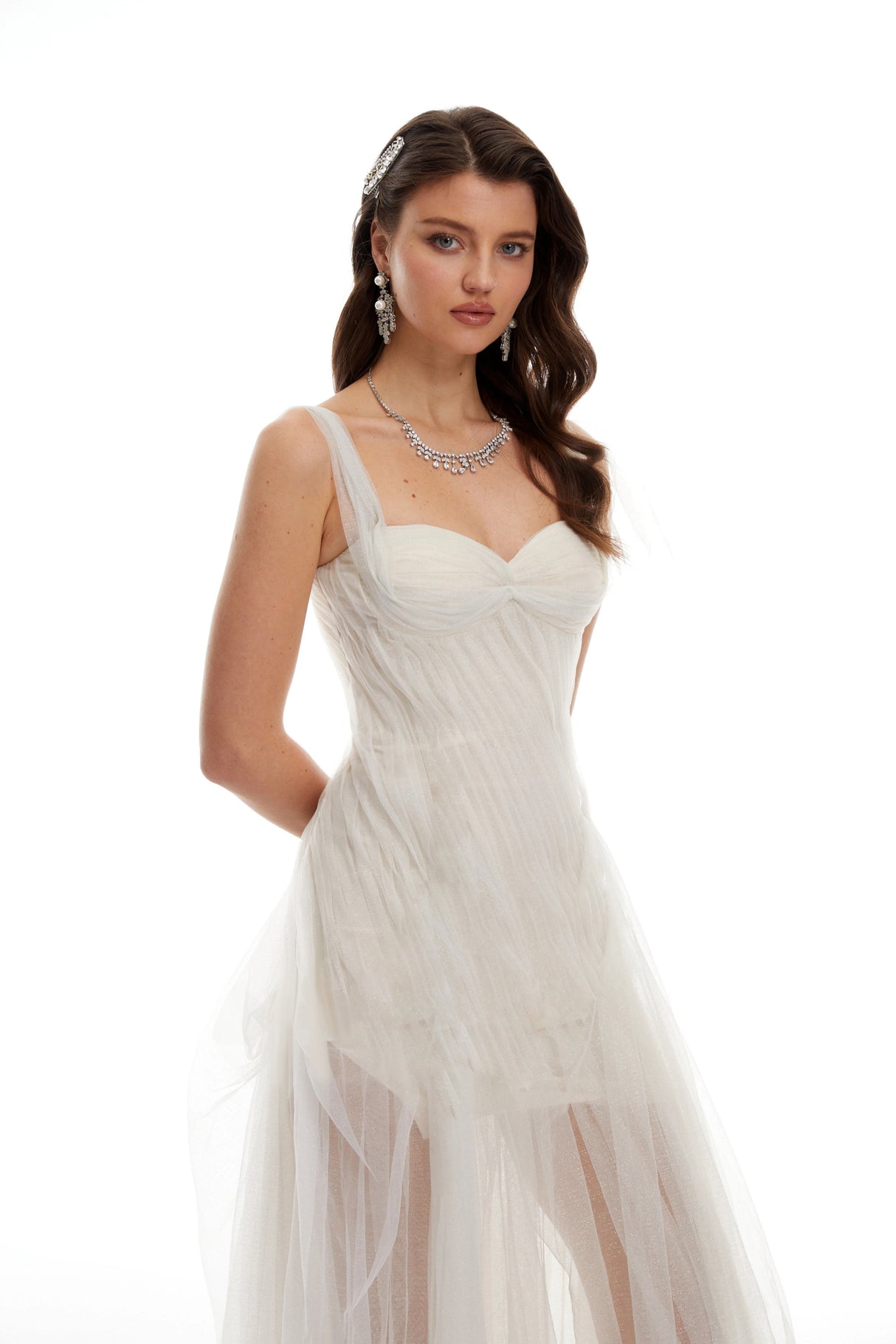 Scarlett White Tulle Corset Maxi Dress