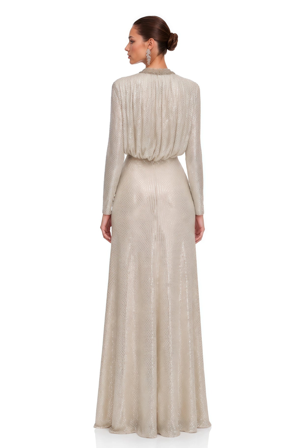 Seraphina Silver Sequin VNeck Long Sleeves Maxi Dress