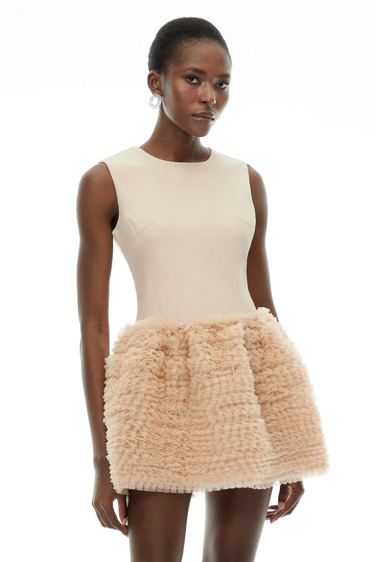 Severine Cream Sleeveless Puffball Mini Dress