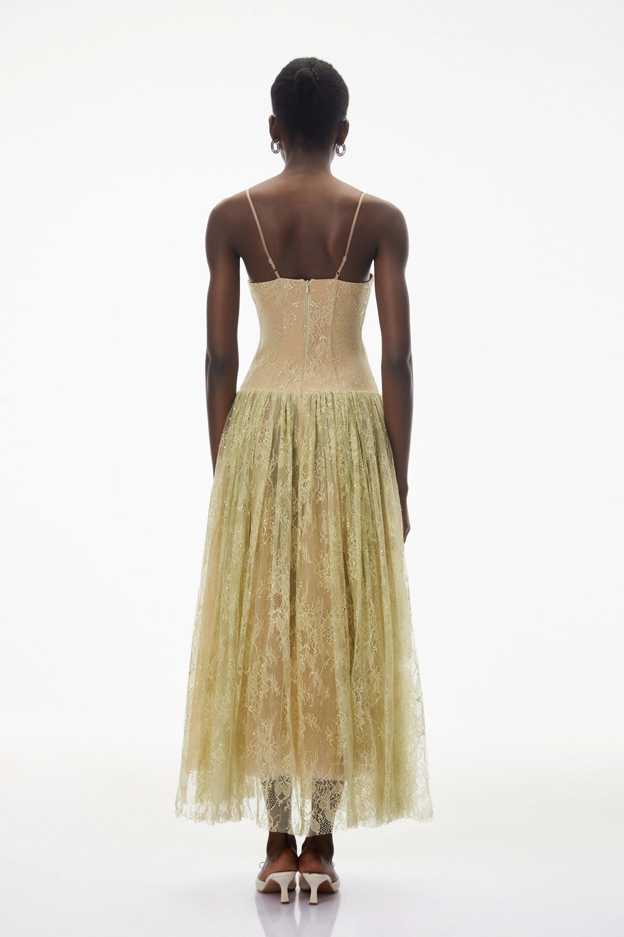 Severine Green Floral Lace Tulle Maxi Dress