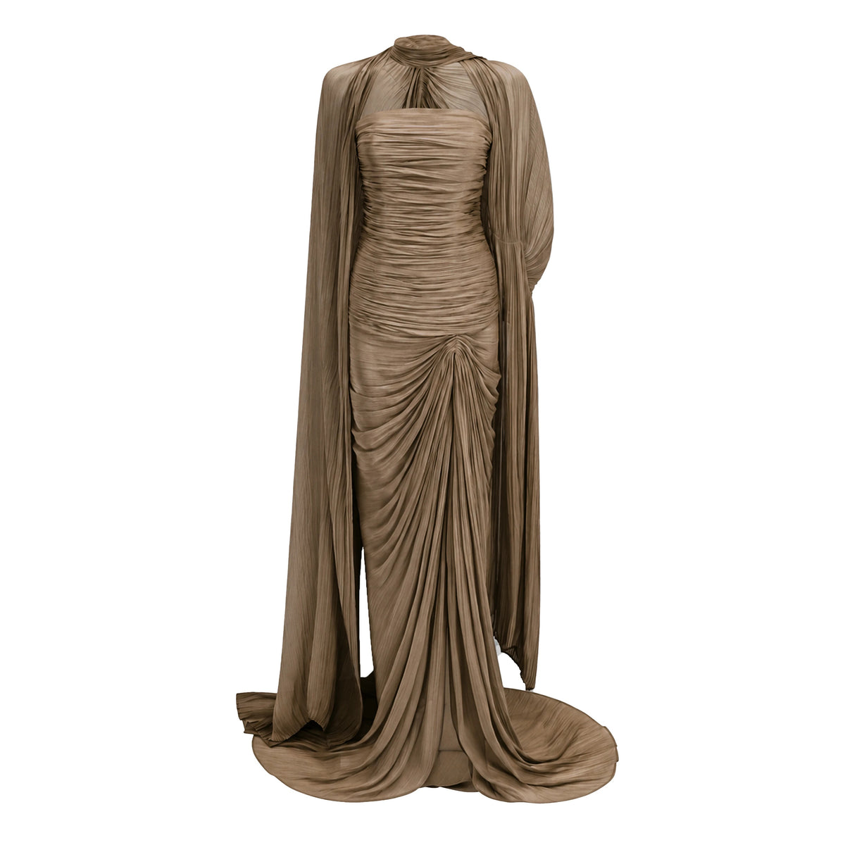 Shifra Brown Asymmetrical Cape Maxi Dress