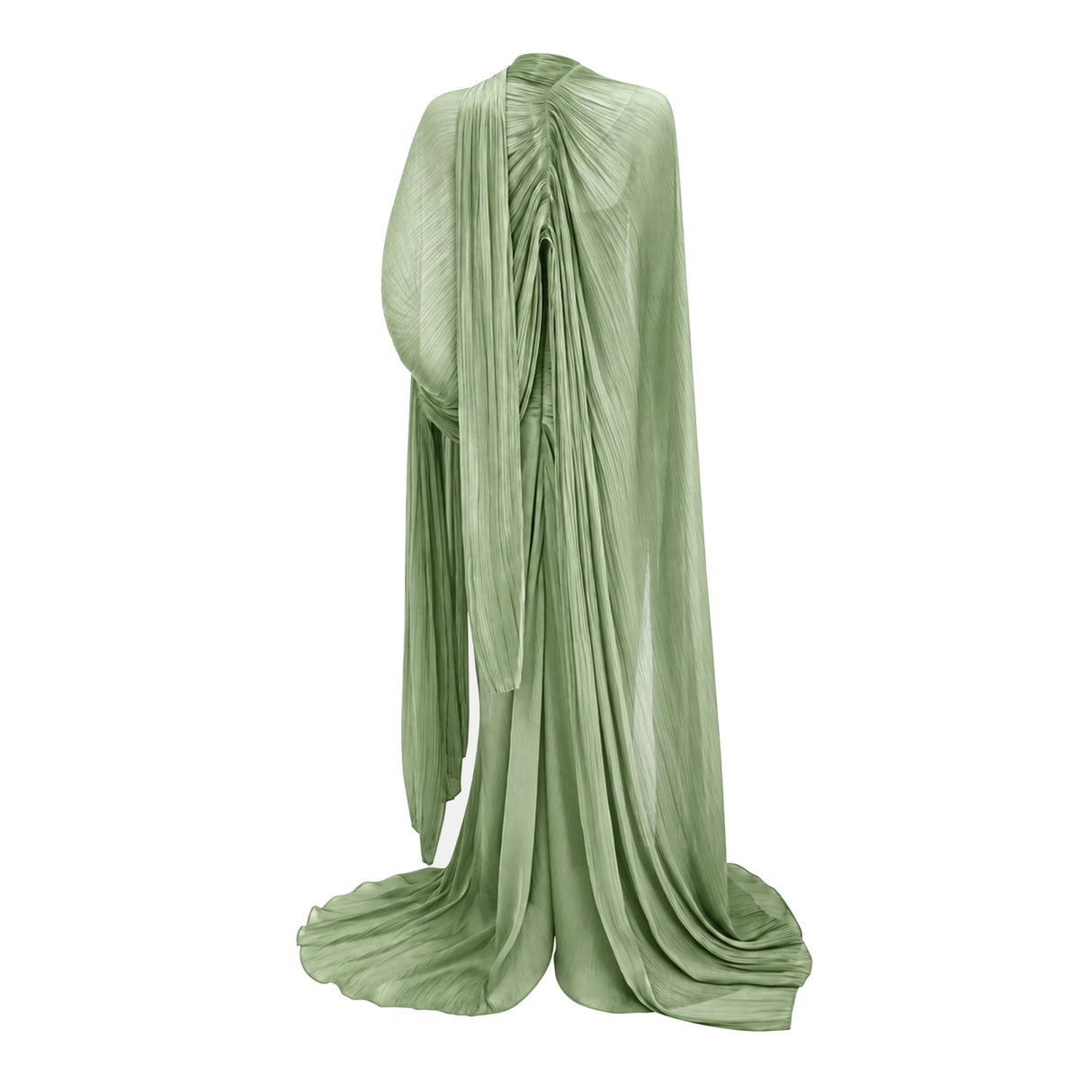 Shifra Green Asymmetrical Cape Maxi Dress