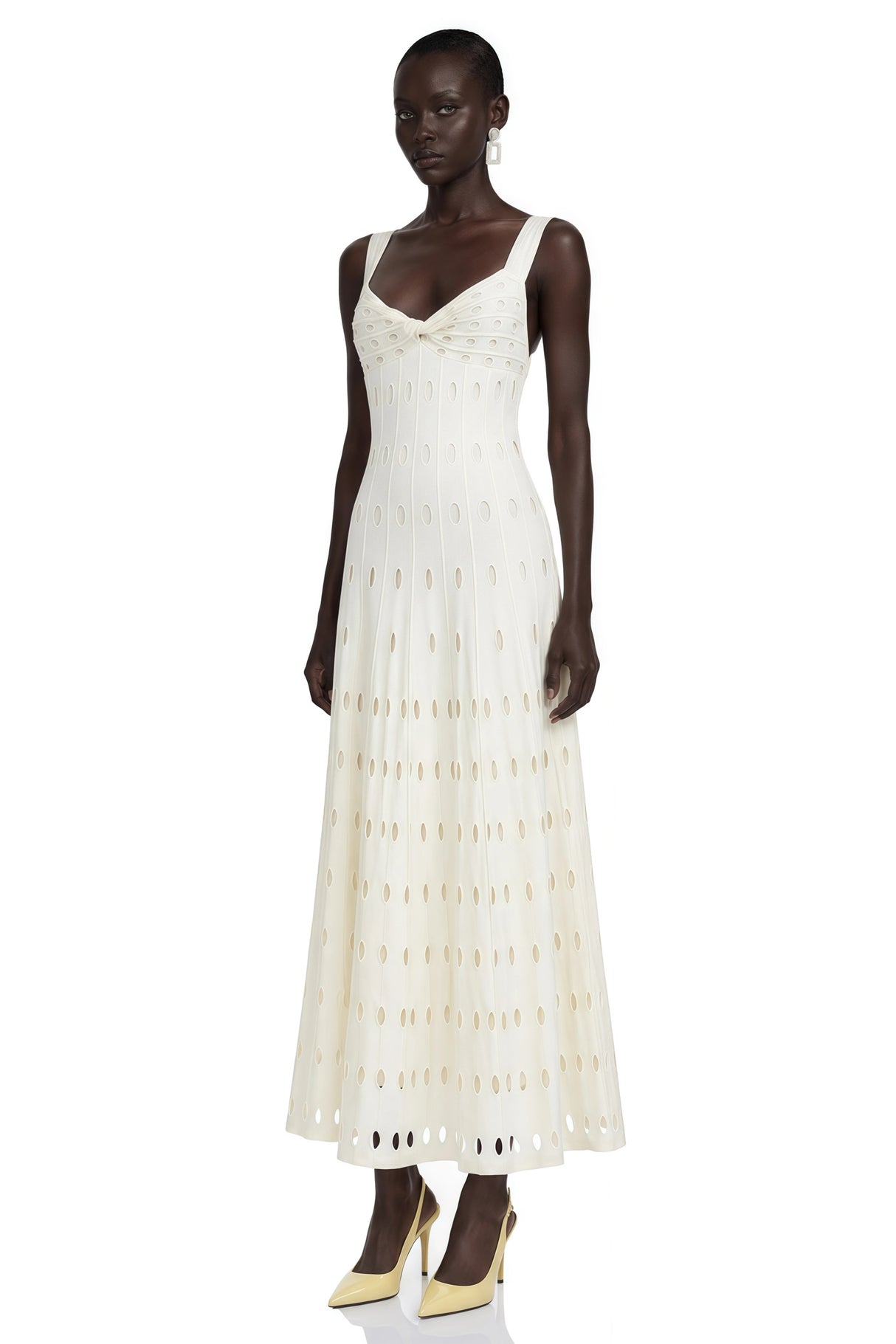 Shirley White CutOut Maxi Dress with Twist Front