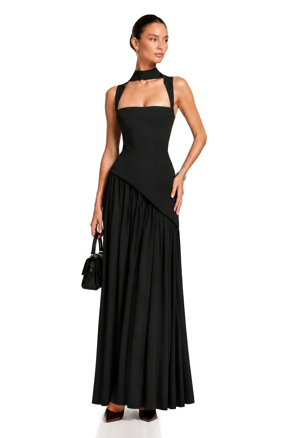 Sidonie Black Asymmetrical Maxi Gown