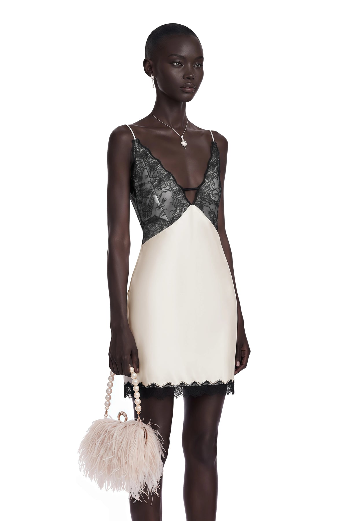 Sidonie Khaki VNeck Lace Satin Mini Dress