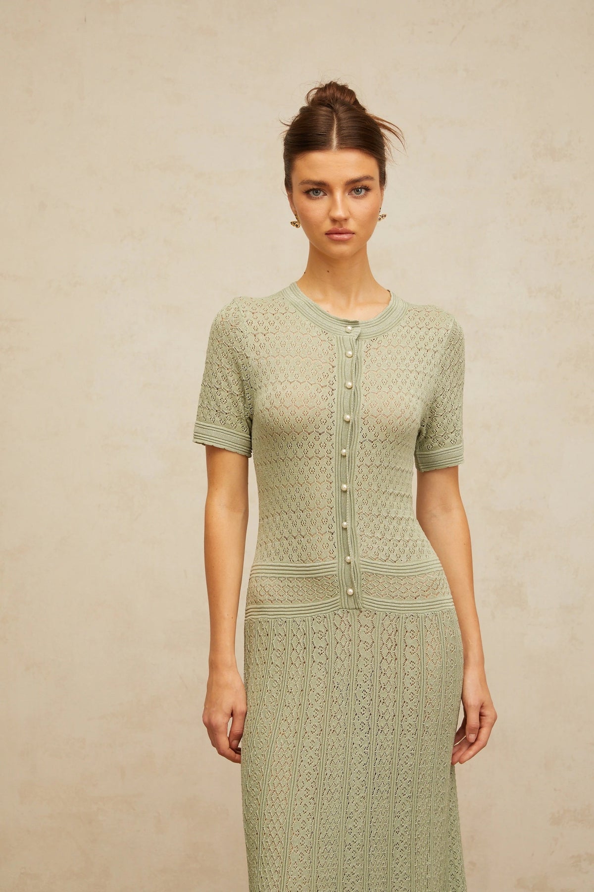 Siena shirred crochetknit maxi dress