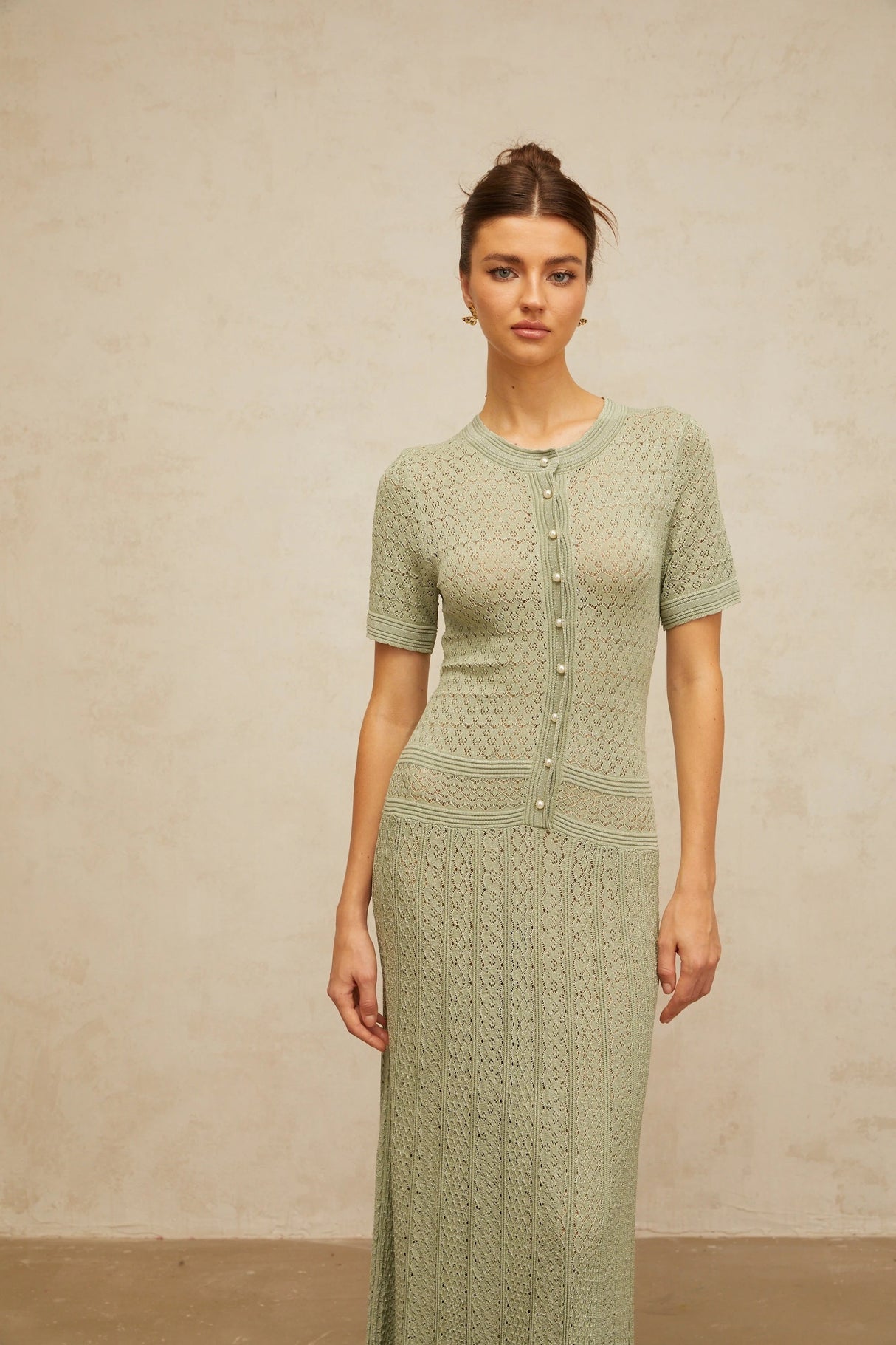 Siena shirred crochetknit maxi dress