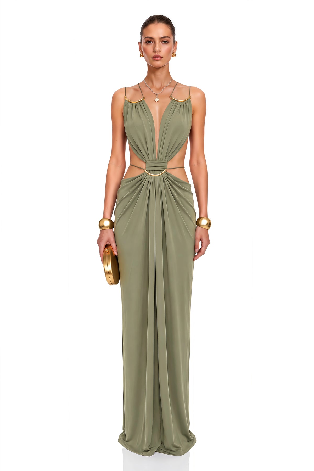 Sienna Matcha Green CutOut Halterneck Maxi Dress