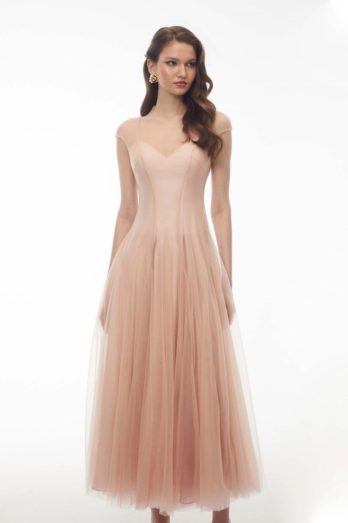 Simin Pink SemiSheer Tulle Maxi Dress