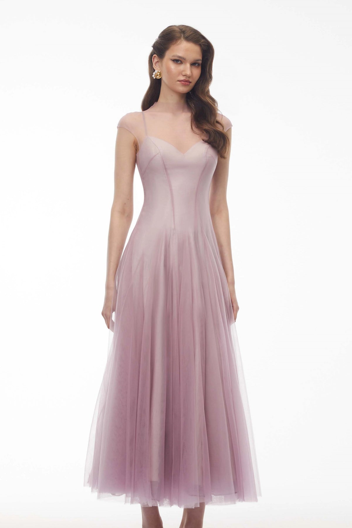 Simin Purple SemiSheer Tulle Maxi Dress